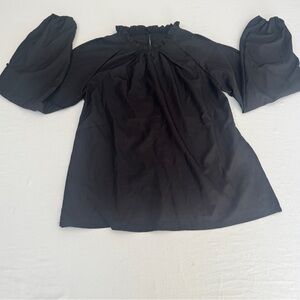 Black Puff-Sleeve Cut Out Arm Women's Blouse